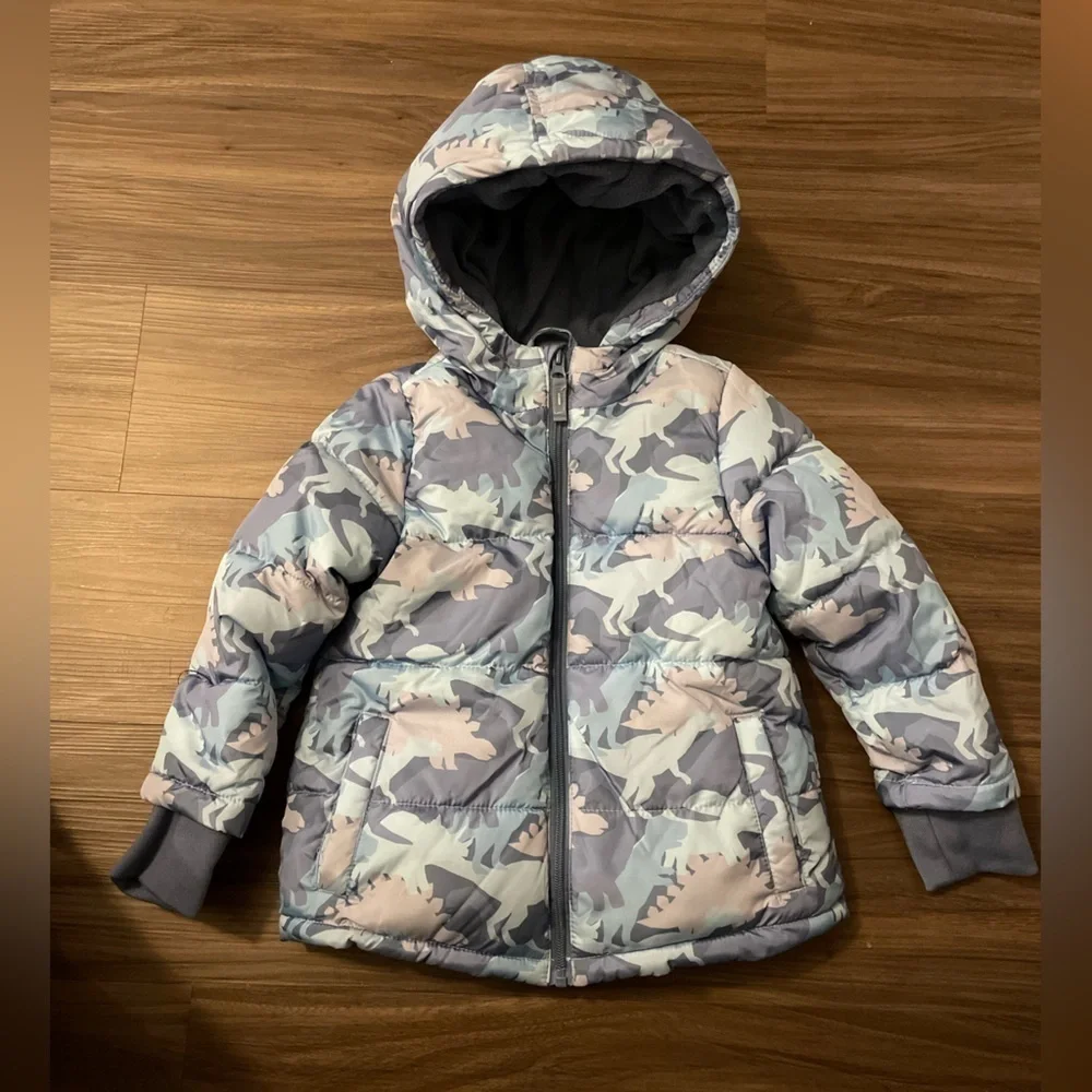 Okie Dokie Kids Dinosaur Puffer Jacket - Blue and Gray size 5T -NWT
